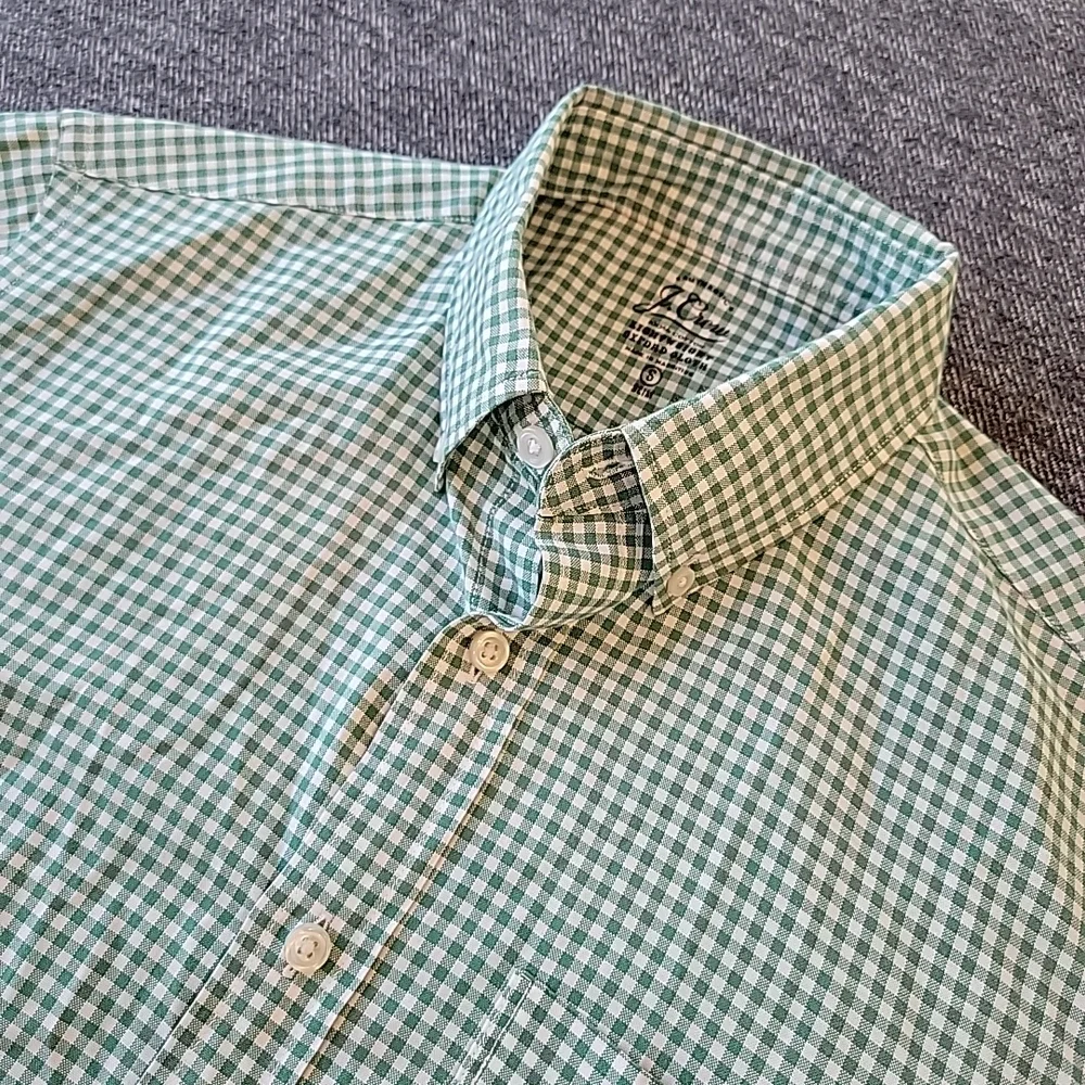 J Crew Lightweight Oxford Cloth Shirt Men's Small Slim Green Check Gingham‎